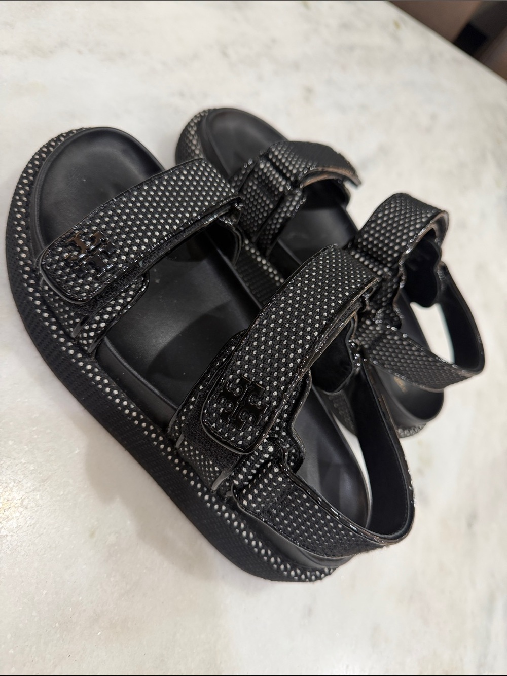 Tory Burch Black Studded Double-Strap Kids Sandals